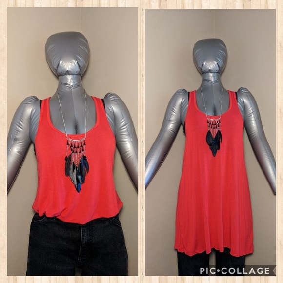 Red racerback extra Long Tank Slip swim cover-up - Picture 5 of 7